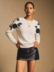 Poéselle Women's Fashionable Casual Crew Neck Long Sleeve Sweater In Fall/Winter - Apricot - View 6