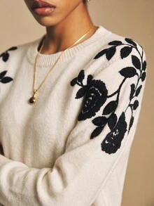 Poéselle Women's Fashionable Casual Crew Neck Long Sleeve Sweater In Fall/Winter - Apricot - View 4