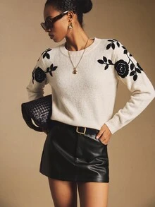 Poéselle Women's Fashionable Casual Crew Neck Long Sleeve Sweater In Fall/Winter - Apricot - View 3