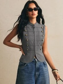 Poéselle Women's Striped Casual Versatile Daily Jacket - Grey - View 10