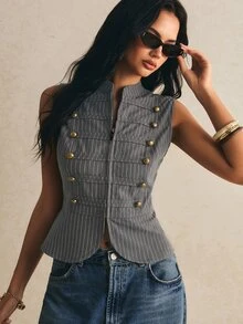 Poéselle Women's Striped Casual Versatile Daily Jacket - Grey - View 7