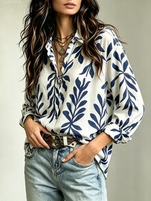 Trelyra Women's Printed Vacation Fashion Single-Breasted Long Sleeve Shirt - Multicolor - View 3