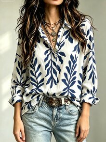 Trelyra Women's Printed Vacation Fashion Single-Breasted Long Sleeve Shirt - Multicolor - View 4