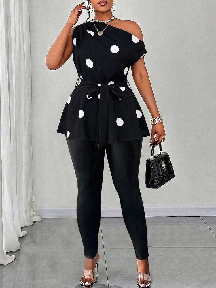 Maweii Plus Size Women's Sleeveless Asymmetric Hem Tie Front Sexy Blouse, Asymmetric Pattern, Casual Holiday, Black - Black and White - View 4