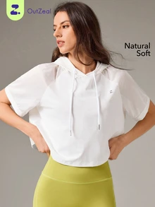 OutZeal Women Outdoor White Tee Hiking Camping Workout Natural Soft Mesh Sleeve Short Sleeve Hoodie Summer Spring - White - View 1