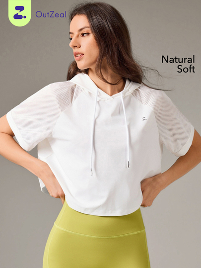 OutZeal Women Outdoor White Tee Hiking Camping Workout Natural Soft Mesh Sleeve Short Sleeve Hoodie Summer Spring