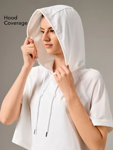OutZeal Women Outdoor White Tee Hiking Camping Workout Natural Soft Mesh Sleeve Short Sleeve Hoodie Summer Spring - White - View 4