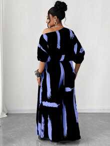 Maweii Plus Size Fashionable Asymmetric Collar Printed 2 Pieces Set - Multicolor - View 2