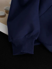 SHEIN 青少年女孩秋冬新款海軍藍針織時尚百搭字母印花休閒衛衣，返校季 - 藏蓝色 - 查看 4