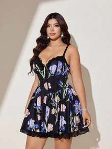 Viva Relle Große Größen Damen Schwarzes Spitzenkleid, sexy, ausgeschnitten, elastisch, lässiger französischer Strick, vielseitig, bequemes Layering-Piece - Schwarz - Übersicht 7
