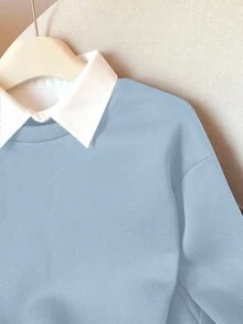 Modelyn Striped Patchwork 2 In 1 Long Sleeve Elegant & Fashionable Women Sweatshirt - Baby Blue - View 4
