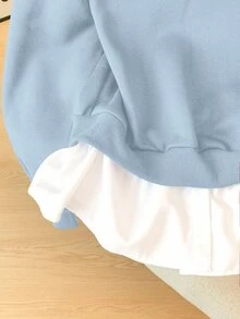 Modelyn Striped Patchwork 2 In 1 Long Sleeve Elegant & Fashionable Women Sweatshirt - Baby Blue - View 5