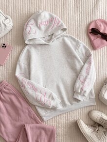 Comfortcana Plus Size Embroidered Fashion Pocket Long Sleeve Sweatshirt Fall - Light Grey - View 7