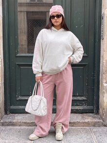 Comfortcana Plus Size Embroidered Fashion Pocket Long Sleeve Sweatshirt Fall - Light Grey - View 8