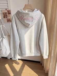 Comfortcana Plus Size Embroidered Fashion Pocket Long Sleeve Sweatshirt Fall - Light Grey - View 2