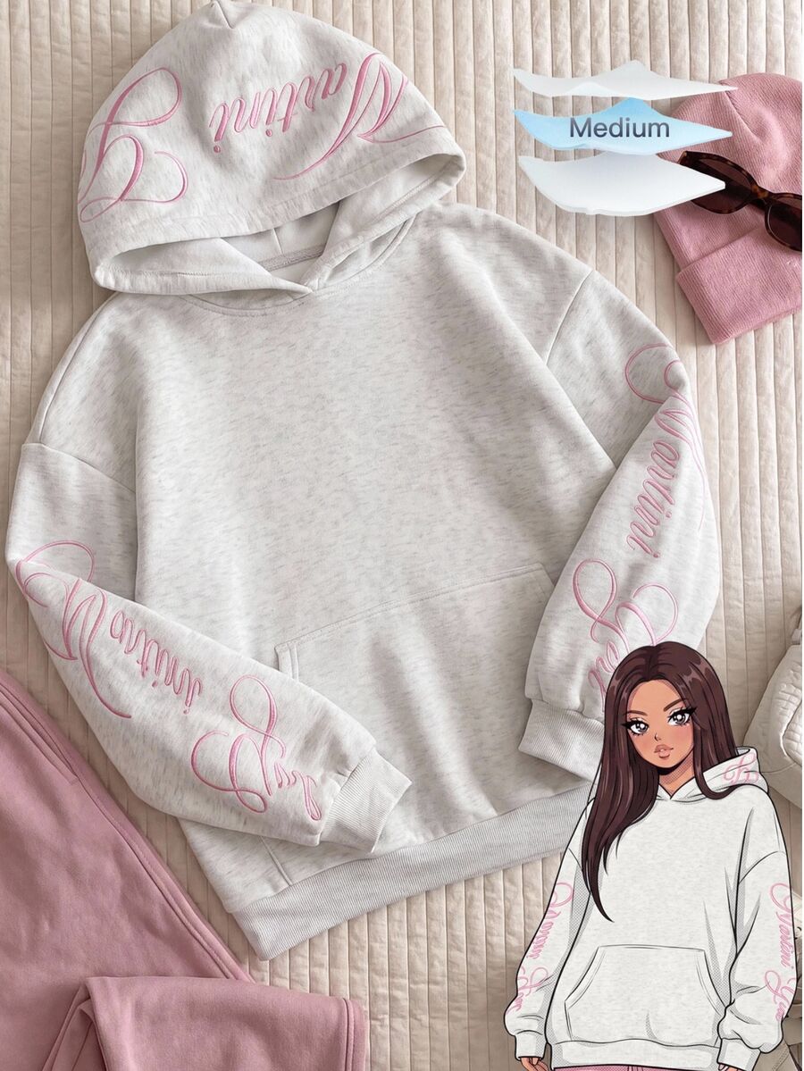 Comfortcana Plus Size Embroidered Fashion Pocket Long Sleeve Sweatshirt Fall - Light Grey - View 1