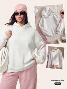 Comfortcana Plus Size Embroidered Fashion Pocket Long Sleeve Sweatshirt Fall - Light Grey - View 12