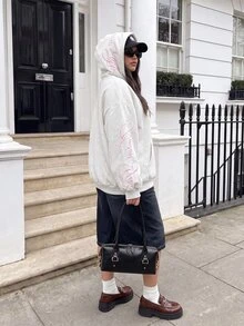 Comfortcana Plus Size Embroidered Fashion Pocket Long Sleeve Sweatshirt Fall - Light Grey - View 10