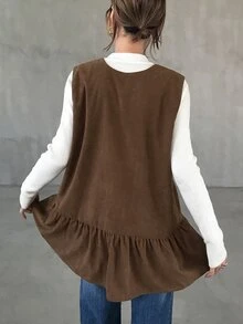 FRIFUL Gaun Liburan Wanita Serbaguna dengan Tali Pengikat dan Detail Kerut untuk Musim Gugur - Coklat - View 2