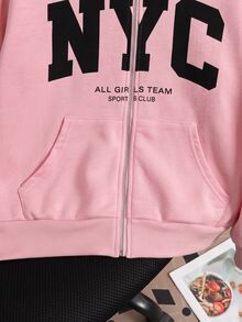 SHEIN 青少年女孩秋冬新款粉色針織時尚百搭字母印花休閒運動衫，返校季 - 粉色 - 查看 6