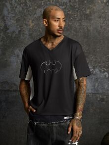 BATMAN X SHEIN Men's Cartoon Pattern Casual Daily Short Sleeve T-Shirt - Black - View 4