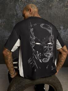 BATMAN X SHEIN Men's Cartoon Pattern Casual Daily Short Sleeve T-Shirt - Black - View 3