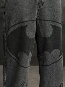 BATMAN X SHEIN Men's Casual Versatile Daily Travel Denim Jeans With Pockets And Buttons - Dark Grey - View 6