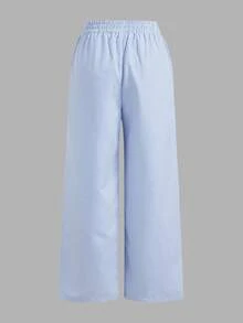 SHEIN EZwear 2件套夏季新款水洗棉条纹宽松裤 - 藍白色 - 查看 6