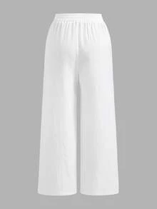 SHEIN EZwear 2件套夏季新款水洗棉条纹宽松裤 - 藍白色 - 查看 8