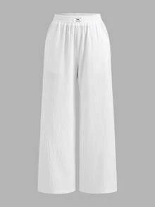 SHEIN EZwear 2件套夏季新款水洗棉条纹宽松裤 - 藍白色 - 查看 9