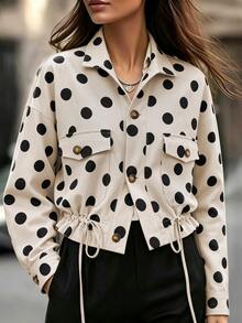 Balvessa Women's Retro Romantic Polka Dot Button Outerwear, Casual Fashion Versatile - Apricot - View 1