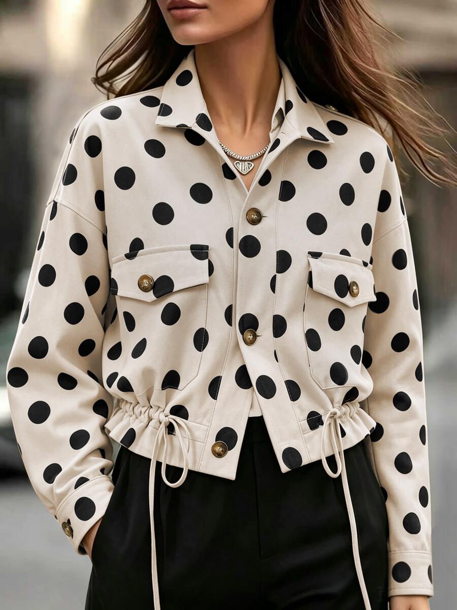 Balvessa Women's Retro Romantic Polka Dot Button Outerwear, Casual Fashion Versatile - Apricot - View 1