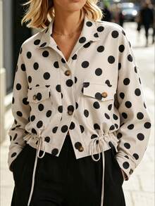 Balvessa Women's Retro Romantic Polka Dot Button Outerwear, Casual Fashion Versatile - Apricot - View 3