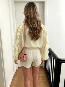 Easura Women's Plus Size Spring/Summer Elegant Commute Versatile Apricot Solid Color, Ruffle Design Loose Fit Women's Plus Size Top, Suitable For Spring/Summer Wear - Apricot - View 2
