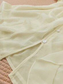 Easura Women's Plus Size Spring/Summer Elegant Commute Versatile Apricot Solid Color, Ruffle Design Loose Fit Women's Plus Size Top, Suitable For Spring/Summer Wear - Apricot - View 5