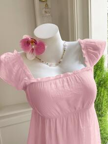 Comfortcana Women's Casual Square Neck Woven Pink T-Shirt, Summer - Pink - View 3