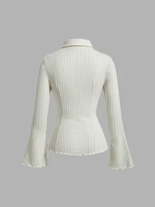 SHEIN MOD Women's Bell Sleeve Pleated T-shirt - Apricot - View 2