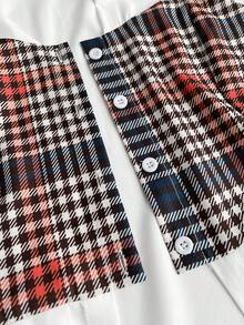 Maweii Plus Size French Collar Plaid Print 2 In 1 Shirt & Pants Set Fall - Multicolor - View 4