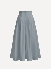 SHEIN MOD 女士纯色褶皱优雅办公室半身裙 - 灰色 - 查看 2