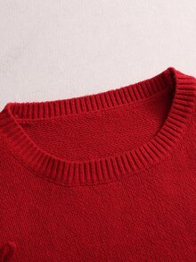 Nevyona Women's Christmas Bow Decor Sweater And Mini Skirt 2 Pieces Set - Red - View 6