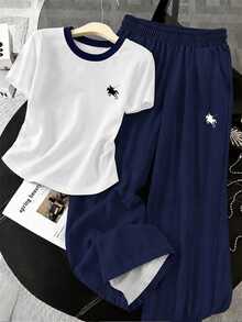 Teen Girl Knight Graphic Long Sleeve T-Shirt And Pants Casual Daily Outfit - White - View 3