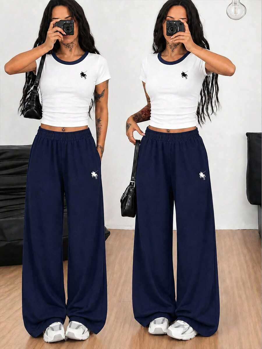 Teen Girl Knight Graphic Long Sleeve T-Shirt And Pants Casual Daily Outfit - White - View 1