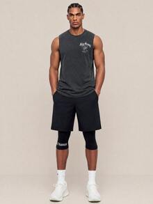 OTTIMOZO 男款 1件休閒字母與啞鈴印花圓領運動背心，夏季，健身房 - 深灰色 - 查看 5