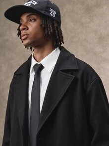 PAVTROS Men Overcoats Berikat Plain Casual - Hitam - View 3