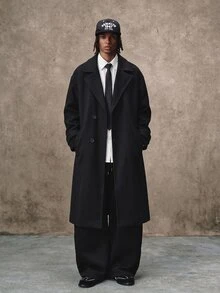 PAVTROS Men Overcoats Berikat Plain Casual - Hitam - View 1