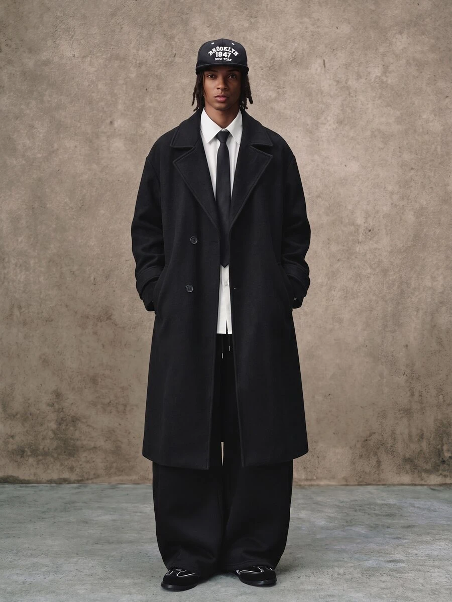 PAVTROS Men Overcoats Berikat Plain Casual - Hitam - View 1