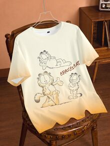 GARFIELD | SHEIN Women's Letter Cartoon Print Casual Daily Short Sleeve T-Shirt - White - View 1