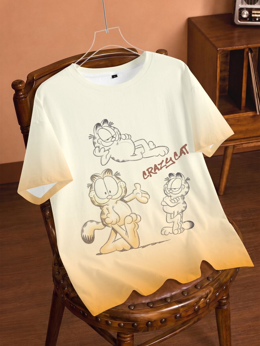 GARFIELD | SHEIN Women's Letter Cartoon Print Casual Daily Short Sleeve T-Shirt - White - View 1