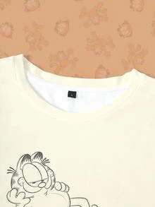GARFIELD | SHEIN Women's Letter Cartoon Print Casual Daily Short Sleeve T-Shirt - White - View 4