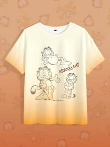 GARFIELD | SHEIN Women's Letter Cartoon Print Casual Daily Short Sleeve T-Shirt - White - View 3